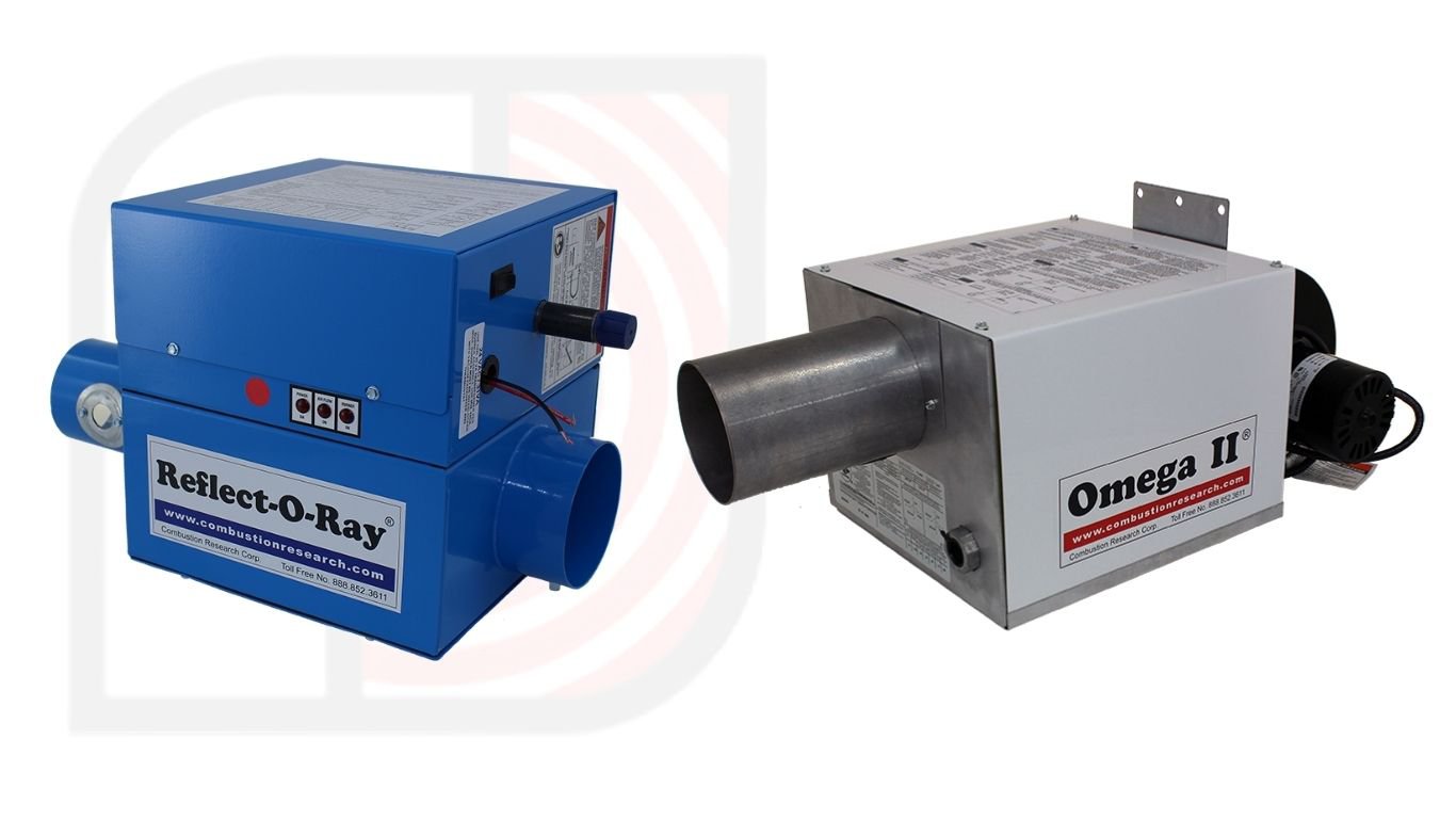 Reflect-O-Ray and Omega II D models for Barn Heaters for Animals.