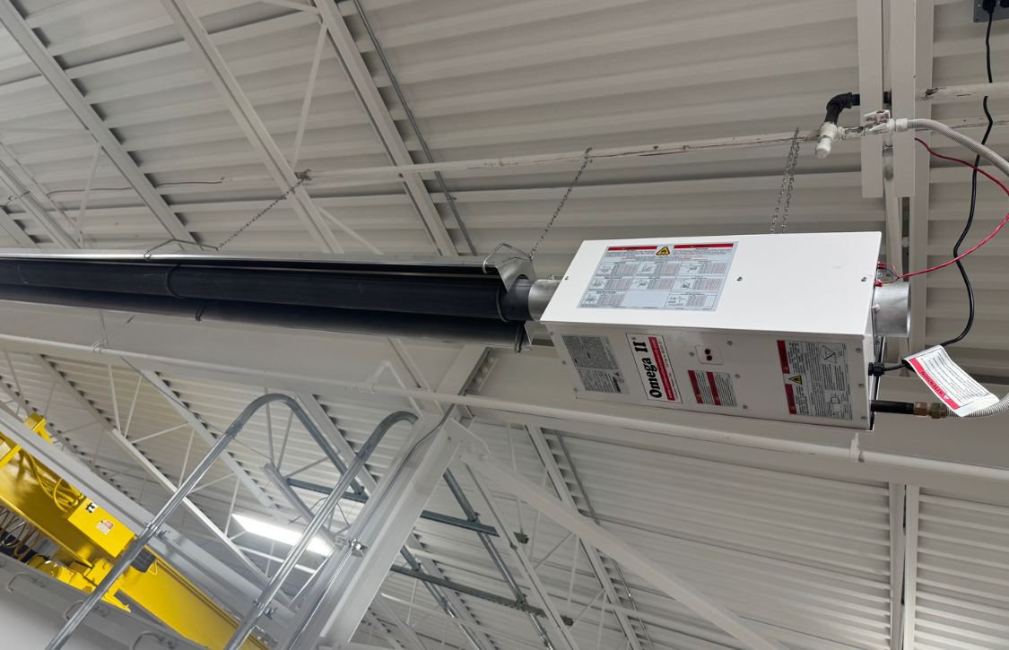 Omega II infrared heater installed at a warehouse