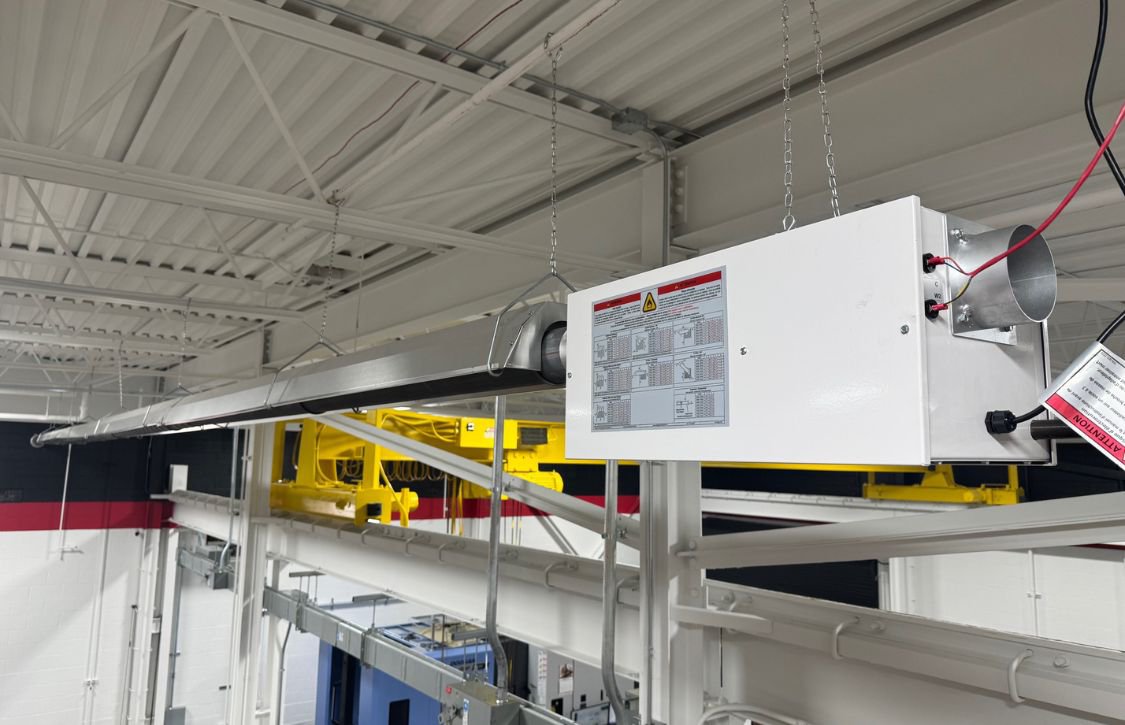 radiant heater installed in an industrial building
