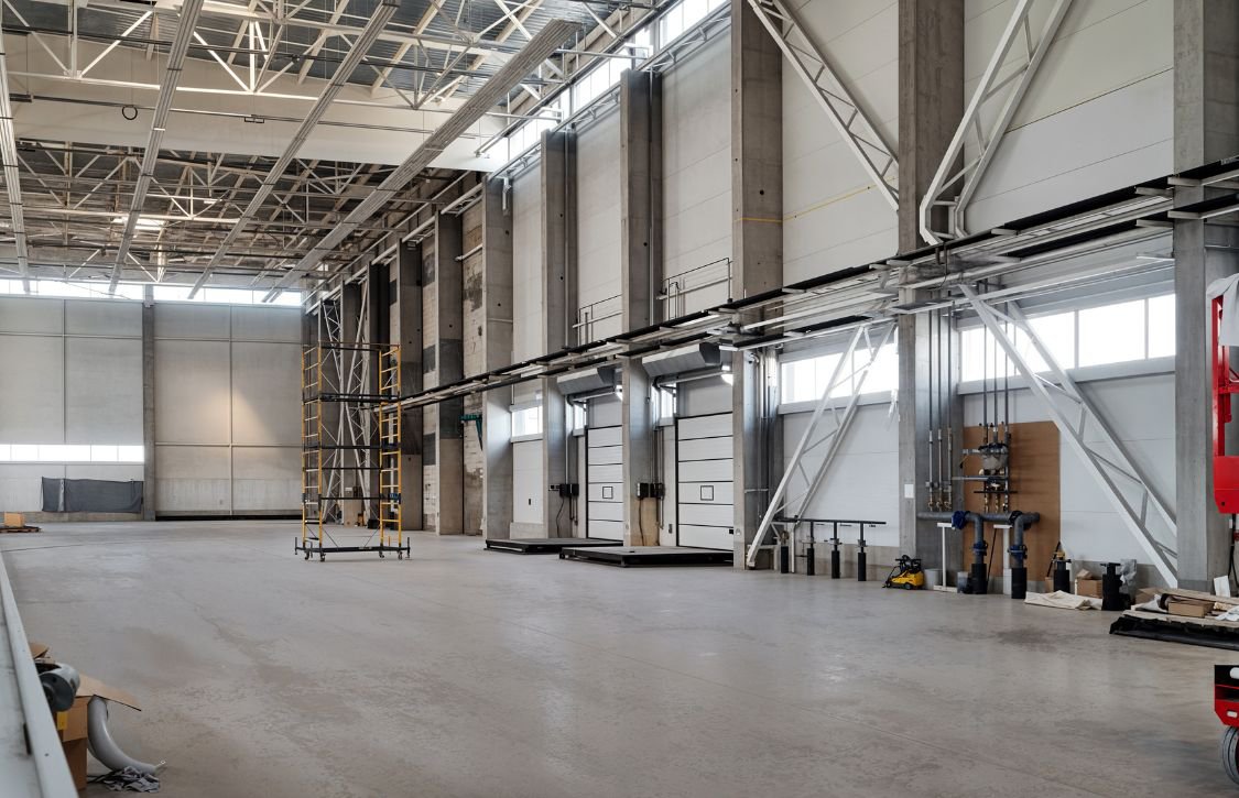 a warehouse with a radiant heating system